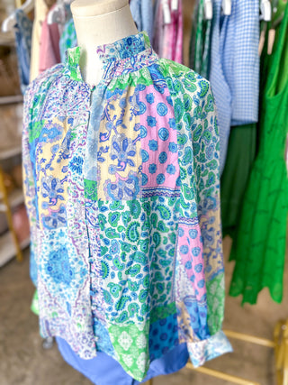 Paisley's Patch Blue/Green/Purple Longsleeve Spring Top