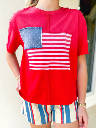 Red Americana Babe Patch Top