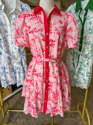 Red Eyelet Dream Belted Mini Dress