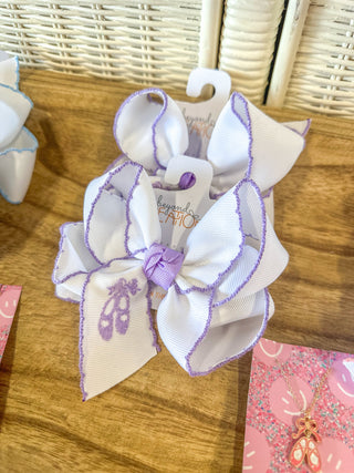 White W/ Lavender Trim Ballet Shoes Bow