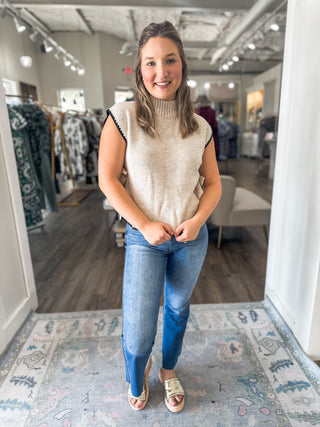 Oatmeal Sweet Trim Side Tie Sweater Top
