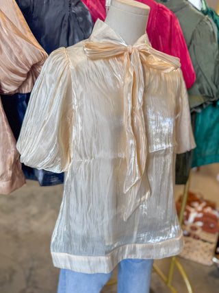 Cream Scarlett Satin Bow Top