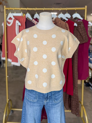 Beige/Ivory Polka Dot Moment Sleeveless Sweater