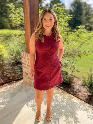 Wine Sweet Detail Scallop Trim Mini Dress