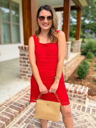 Red Sweetest Little Crochet Mini Dress