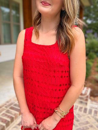 Red Sweetest Little Crochet Mini Dress