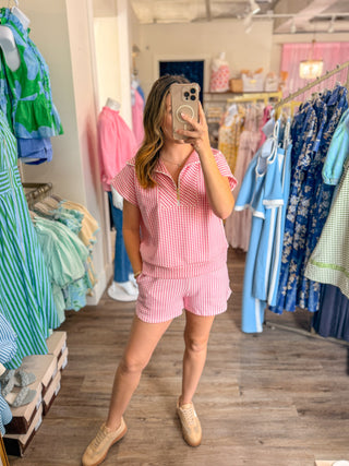 Pink On Repeat Gingham Shorts Set