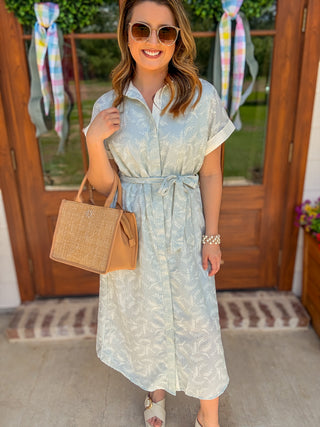 Light Sage Collared Airy As a Feather Midi Dress