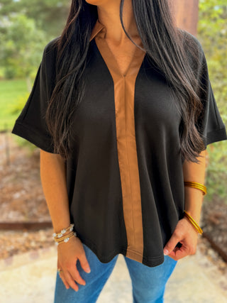 Black Windsor Contrast Collared Top