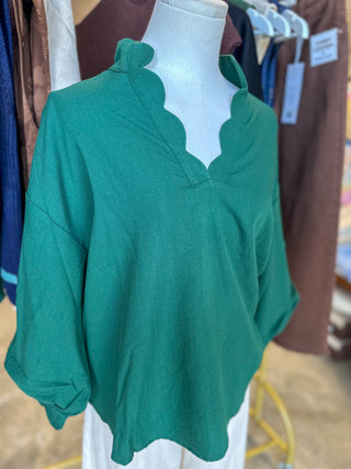 Hunter Green Autumn Elegance Scallop Trim Top