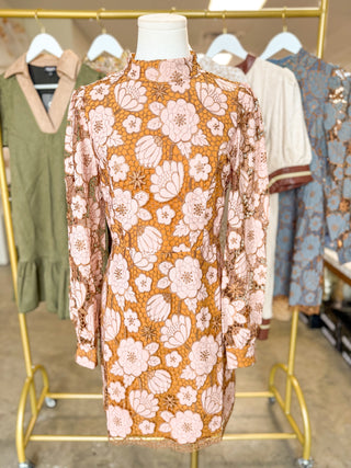 Peach/Bronze Vintage Lace Charm Mini Dress