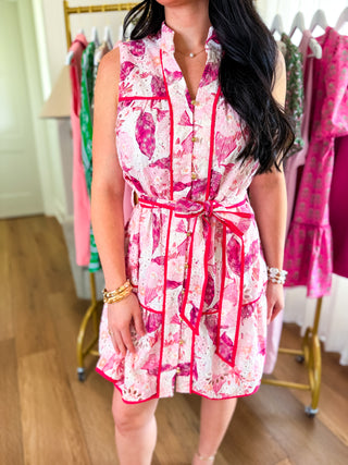 Pink Kiss & Tell Belted Mini Dress
