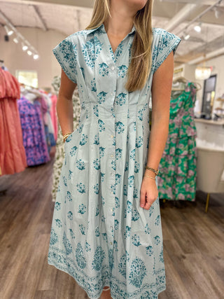Blue Lovely Little Petals Midi Dress