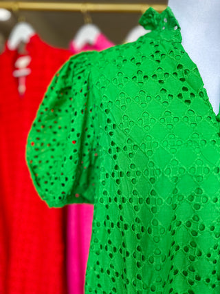 Green Sweet Eyelet Moments Midi Dress