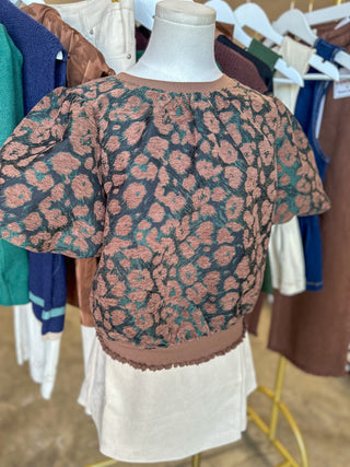Brown Fall Favorite Velvet Jacquard Top