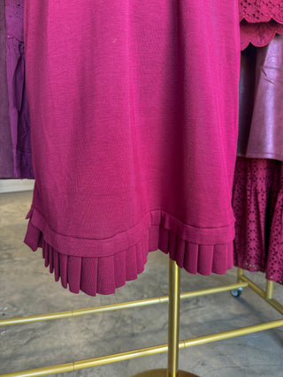 Burgundy Pretty In Pleats Half Zip Mini Dress