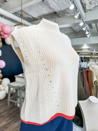 Cream Drop Shoulder Coral hem Sweater Top