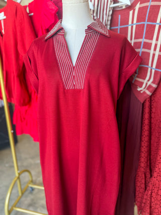 Burgundy Stitched To Impress Collared Maxi Dress