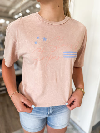 Soft Pink Stars And Stripes Mineral Wash Top