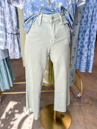 Mint Olivia High Rise Crop Wide Leg Denim Jeans | Vervet