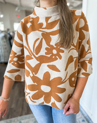 Golden Bloom Camel Mock Neck Sweater