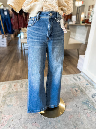 Megan Medium Wash High Rise Crop Straight Jeans