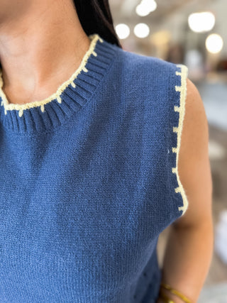 Navy & Yellow Playful Trim Sweater Vest