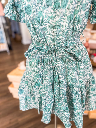 Deep Green Colette Feminine Ruffle Collar & Sleeves Mini Dress
