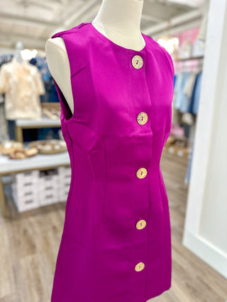 The Magenta Downtown Darling Gold Button Mini Dress