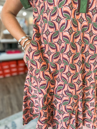 Autumn Mosaic Collared Mini Dress