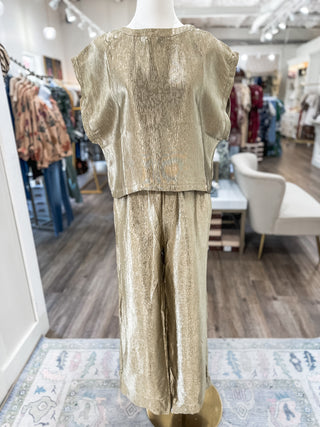 Gold Textured Holiday Spirit Pants Set