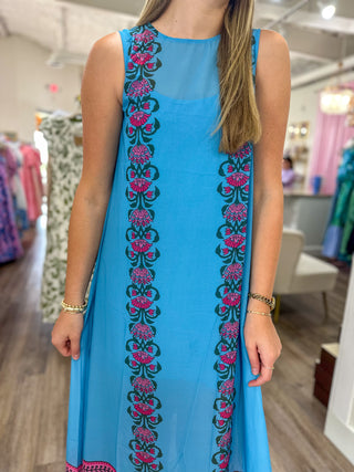 Blue Coastal Garden Maxi Dress