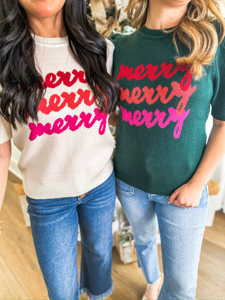 Green Merry Times Three Short Sleeve Sweater