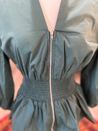 Sea Green 3/4 Sleeve Smock Waist Zip It Top