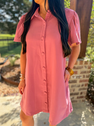 Mauve Charm Button Down Collared Mini Dress