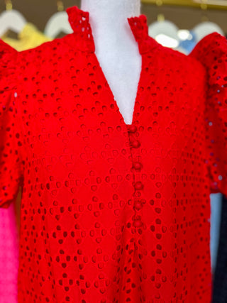 Red Sweet Eyelet Moments Midi Dress