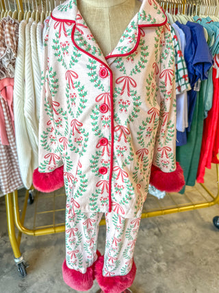 Christmas Festive Pattern W/ Red Cuffs PJ Set