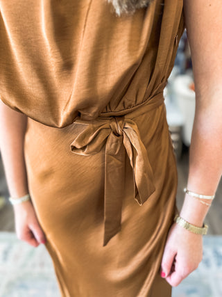 Camel Haven Tie Waist Midi Dress