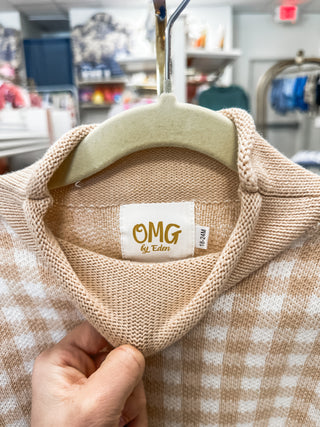 Beige Gingham Rolled Neck Sweater