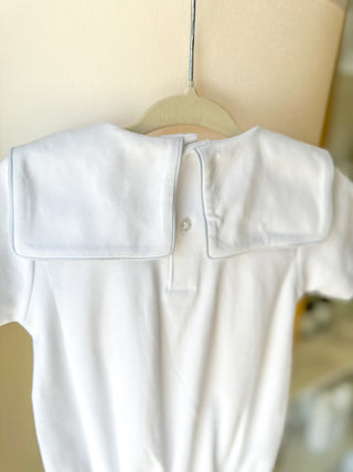 Paty White with Blue Piping Pima Bib Bubble