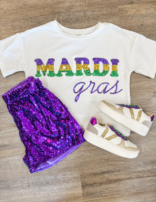 Luxe Louisiana Mardi Gras Sequin Lettering T-Shirt