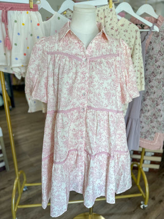 Pink Whimsy Florals Button Down Mini Dress