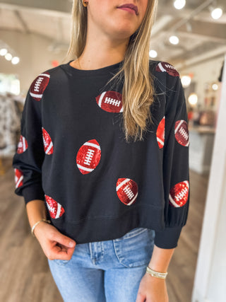 Red & Black Sparkle Football Game Day Sweatshirt