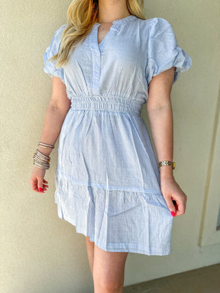 Blue Stripe Smock Waist Mini Dress