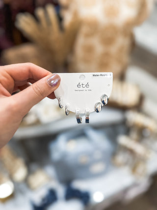 Silver Hoop Earrings Set of 3