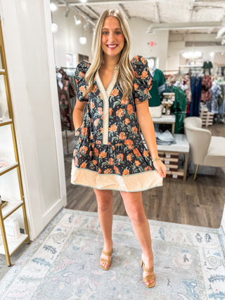 Petal & Pinstripes Mini Dress