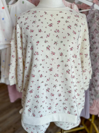 Ivory Floral Forevermore Crew Neck & Shorts Set