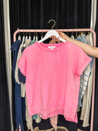 Classic Twist Pink Short Sleeve Crewneck Washed Cotton T-Shirt