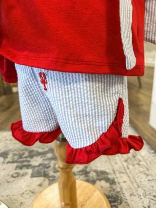 Girl Pinch Me I'm Cute Crawfish Seersucker Shorts Set