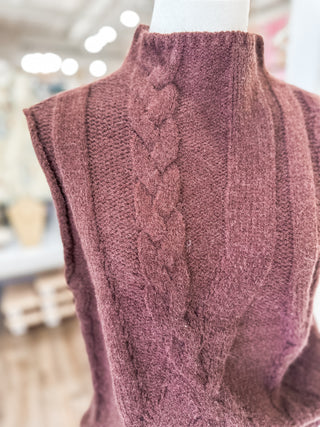 Brown Cozy Cables Knit Sleeveless Sweater